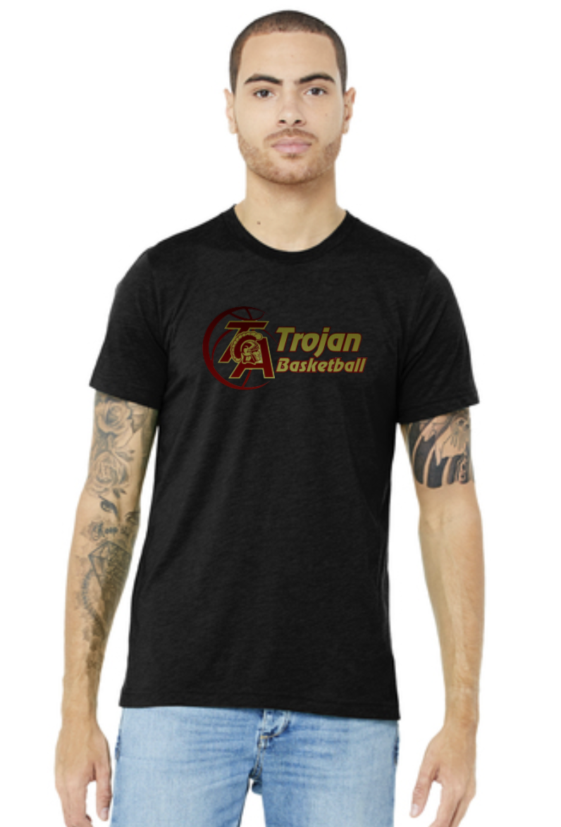 Black, Maroon, or Gray Short Sleeve Bella Canvas Triblend Tshirt with Basketball Logo Screen Printed