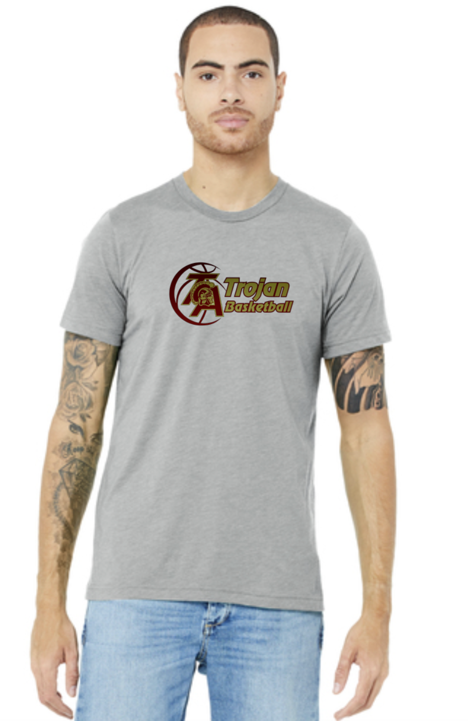 Black, Maroon, or Gray Short Sleeve Bella Canvas Triblend Tshirt with Basketball Logo Screen Printed