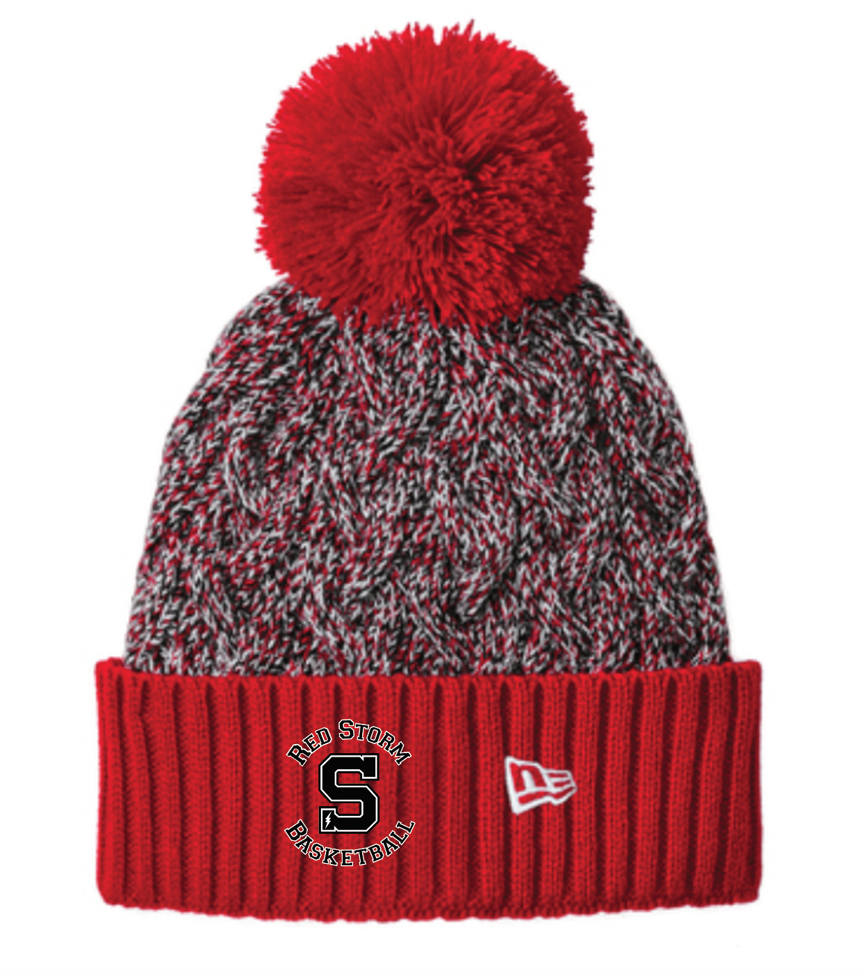 New Era Pom Pom Hat with Embroidered Red Storm Logo