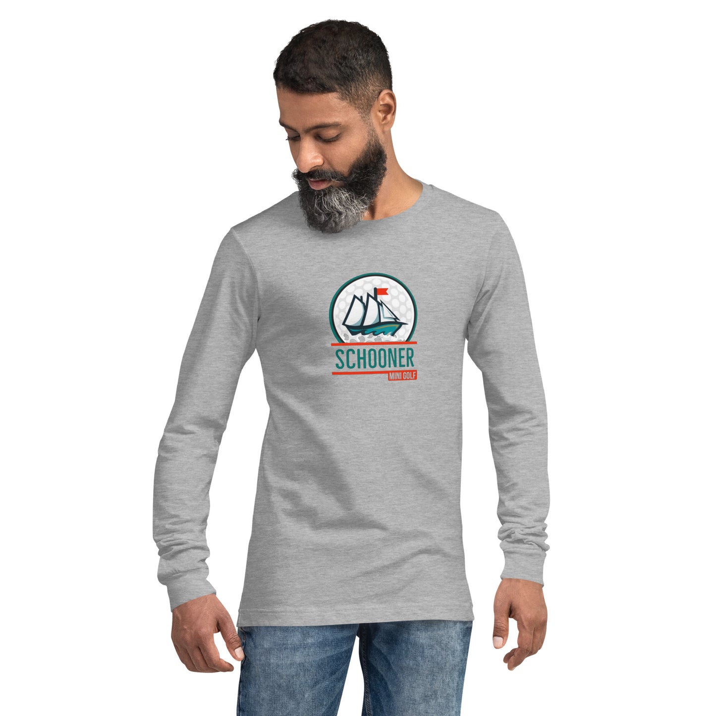 Unisex Long Sleeve Tee with Schooner DTG Print