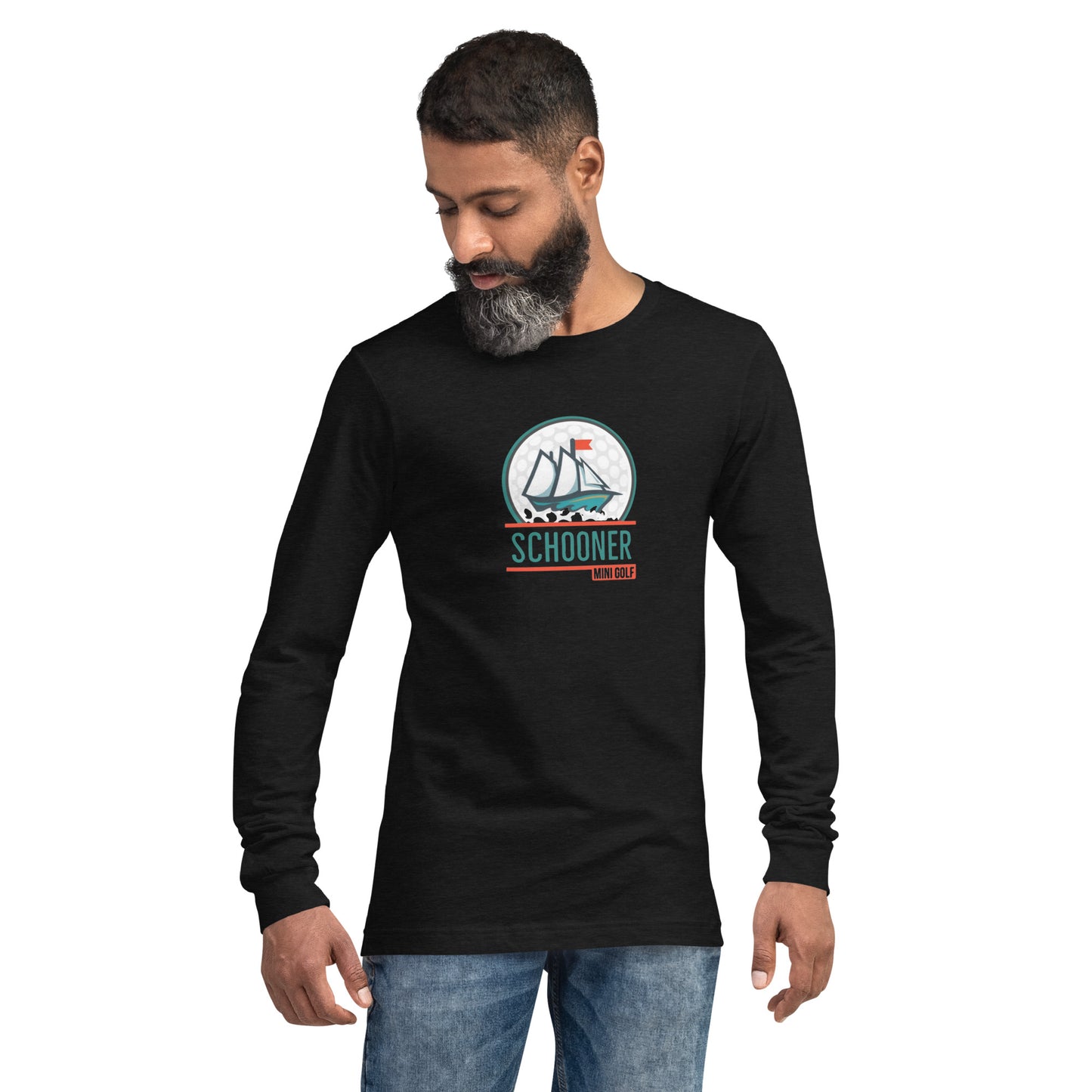 Unisex Long Sleeve Tee with Schooner DTG Print