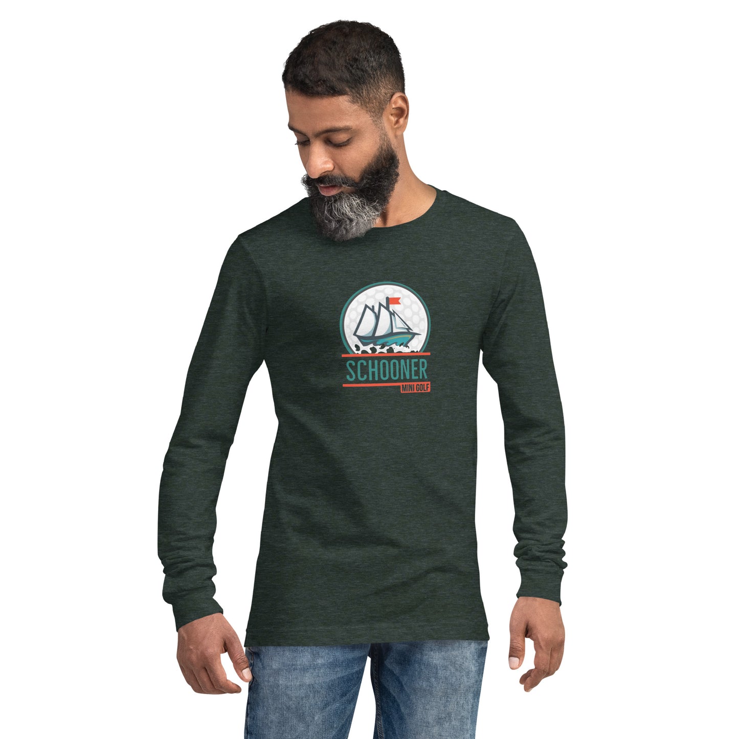 Unisex Long Sleeve Tee with Schooner DTG Print