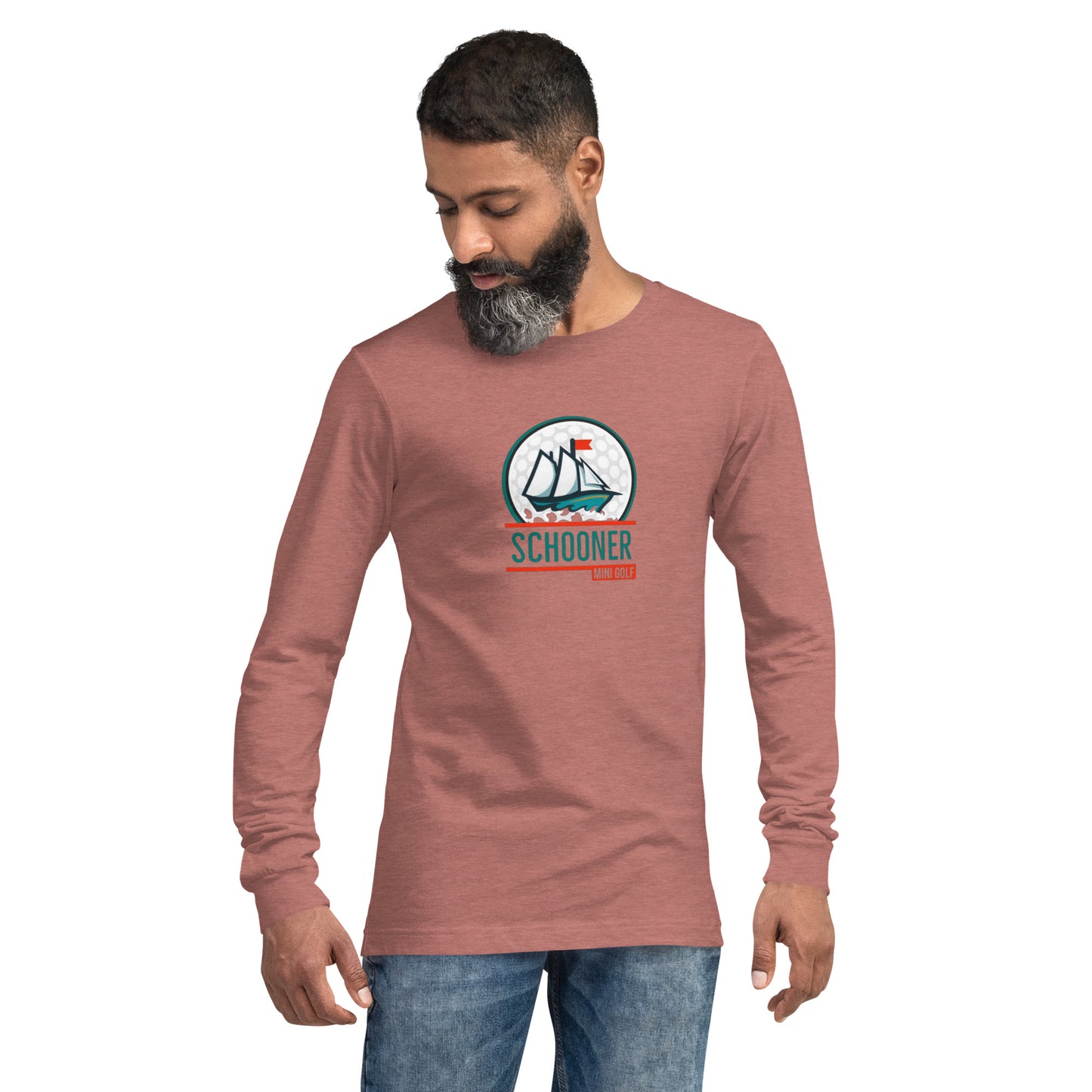 Unisex Long Sleeve Tee with Schooner DTG Print