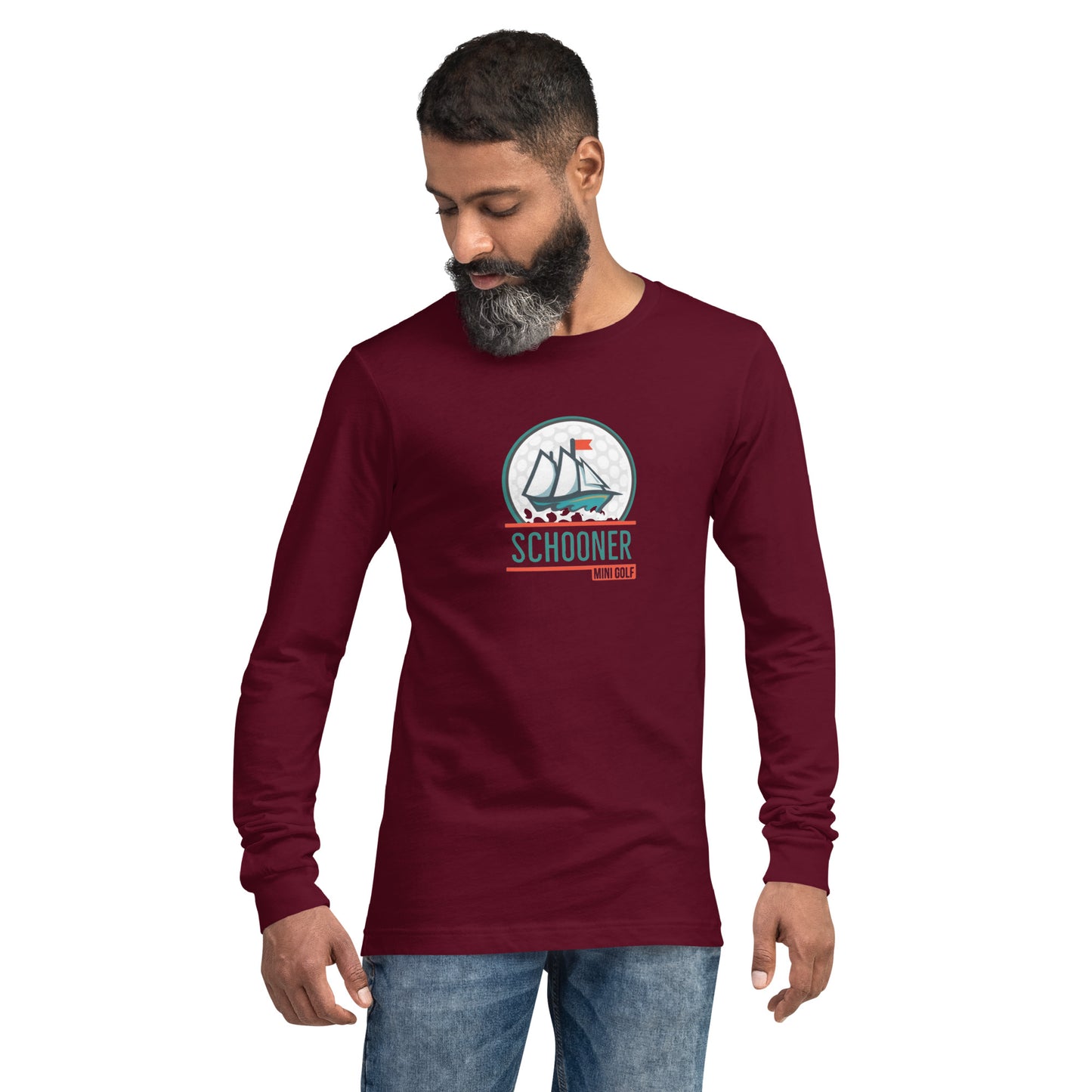 Unisex Long Sleeve Tee with Schooner DTG Print
