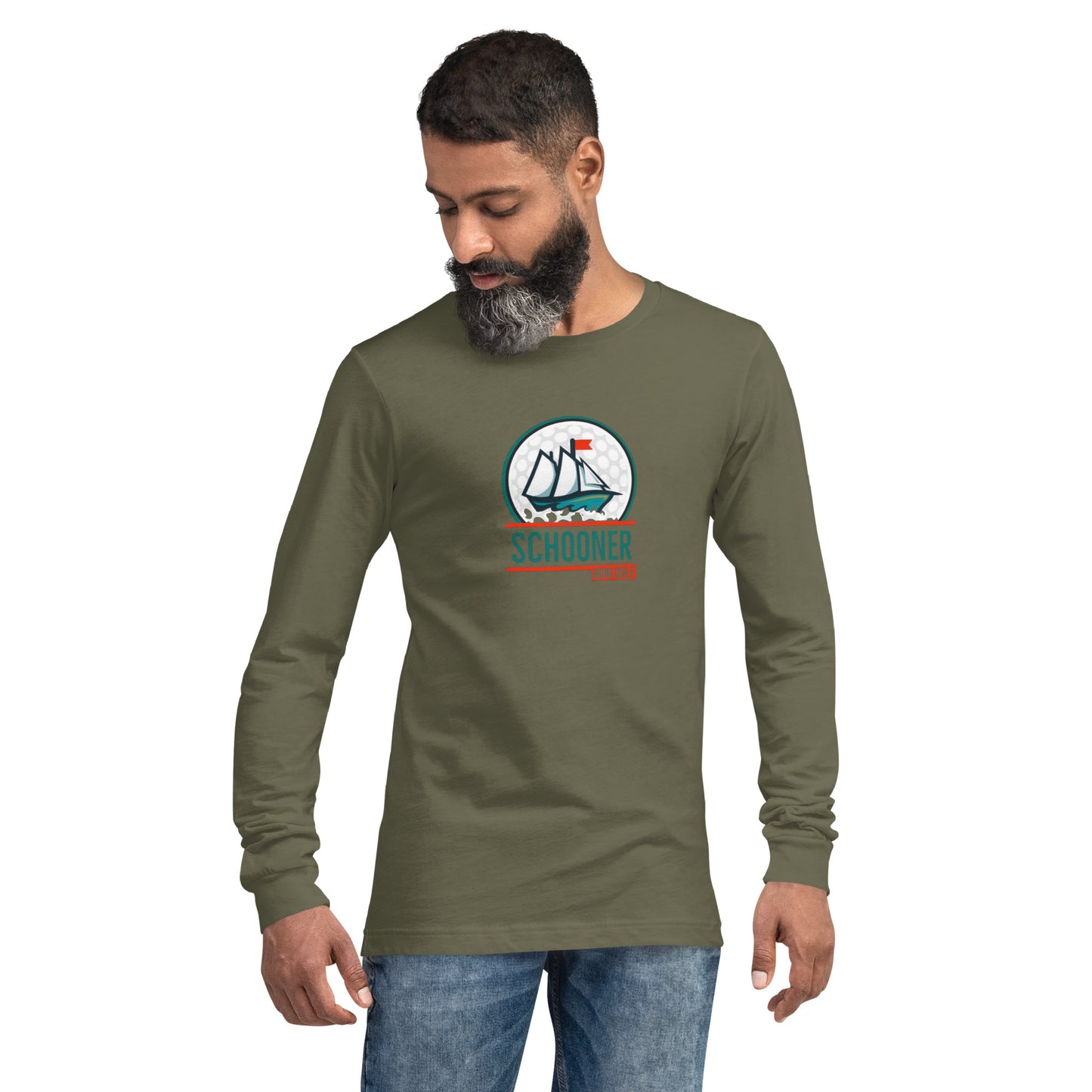 Unisex Long Sleeve Tee with Schooner DTG Print