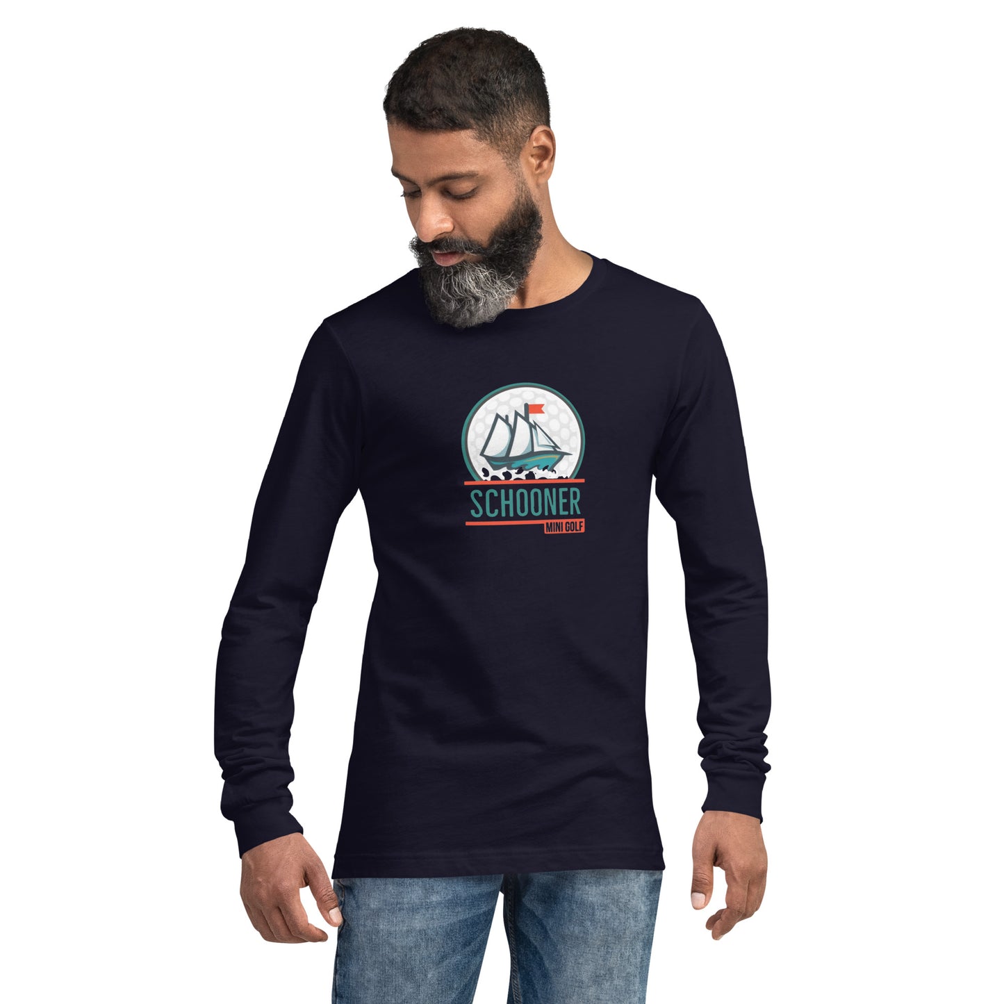 Unisex Long Sleeve Tee with Schooner DTG Print