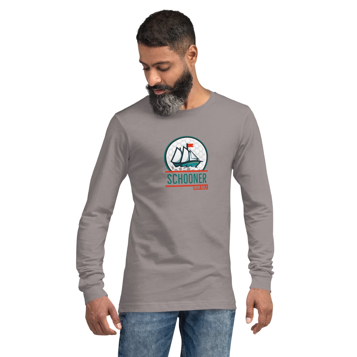 Unisex Long Sleeve Tee with Schooner DTG Print
