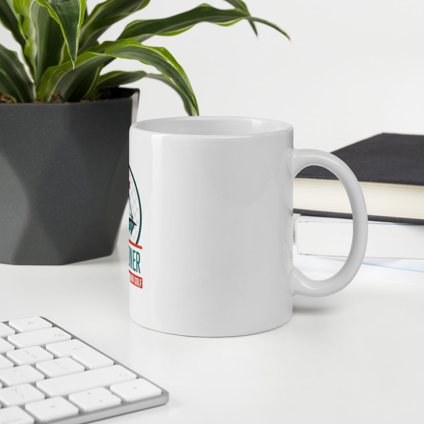 White glossy mug with logo