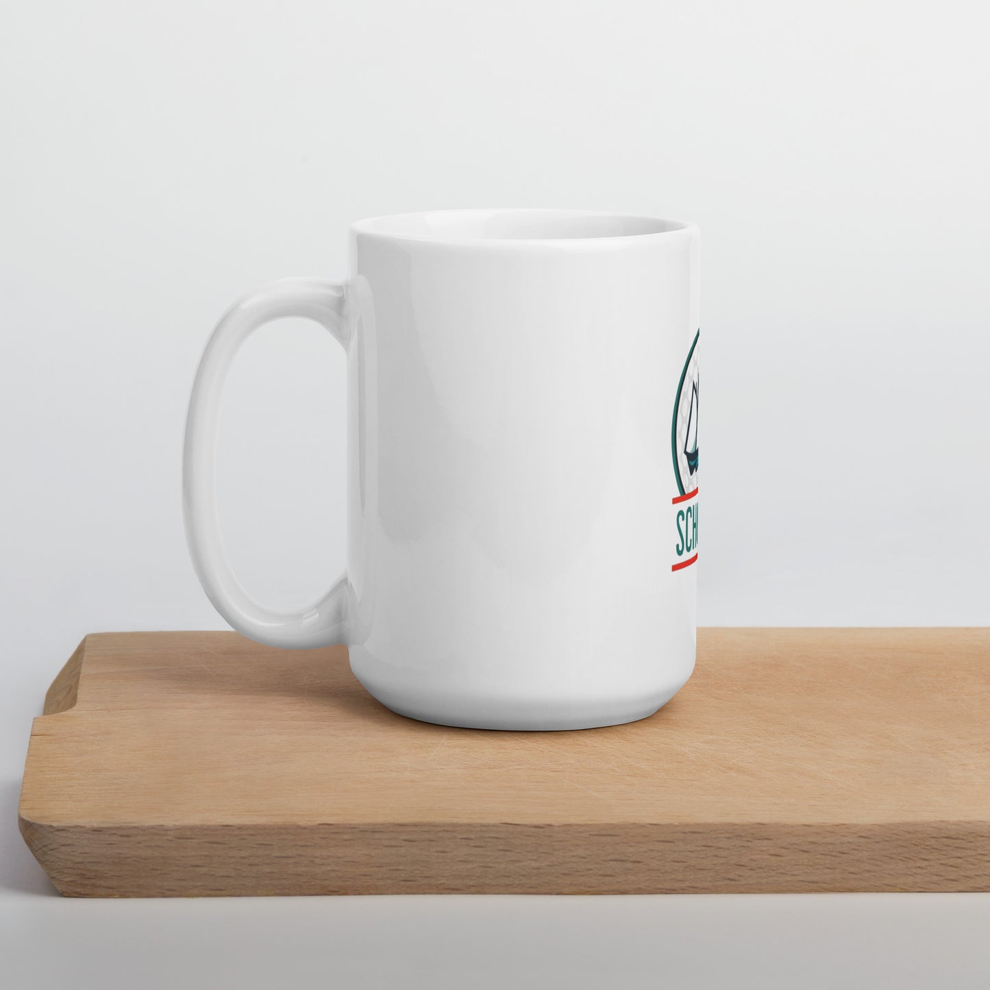 White glossy mug with logo