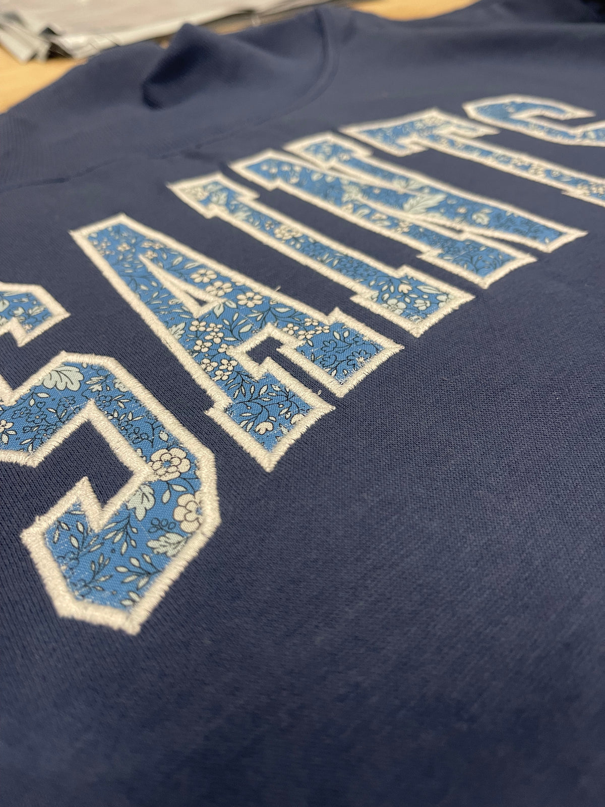 NEW ITEM Custom Mockneck Sweatshirt with CUSTOM WORD appliqués