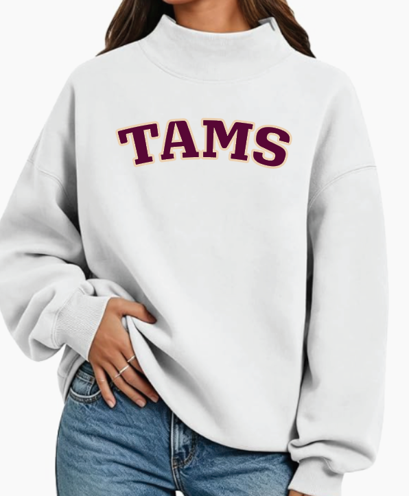 NEW ITEM Custom Mockneck Sweatshirt with TAMS appliqués