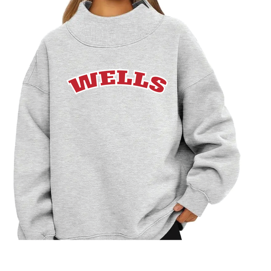 MOCKNECK OVERSIZED PARKE STYLE SWEATSHIRT with Wells Appliqué's