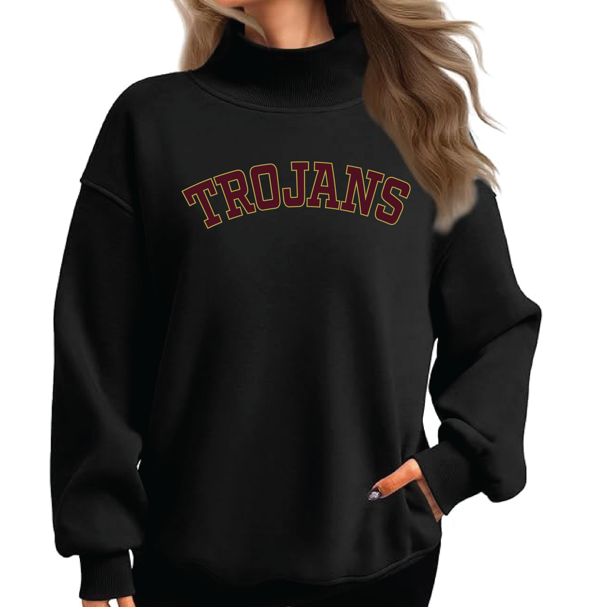 NEW ITEM Custom Mockneck Sweatshirt with Trojans appliqués