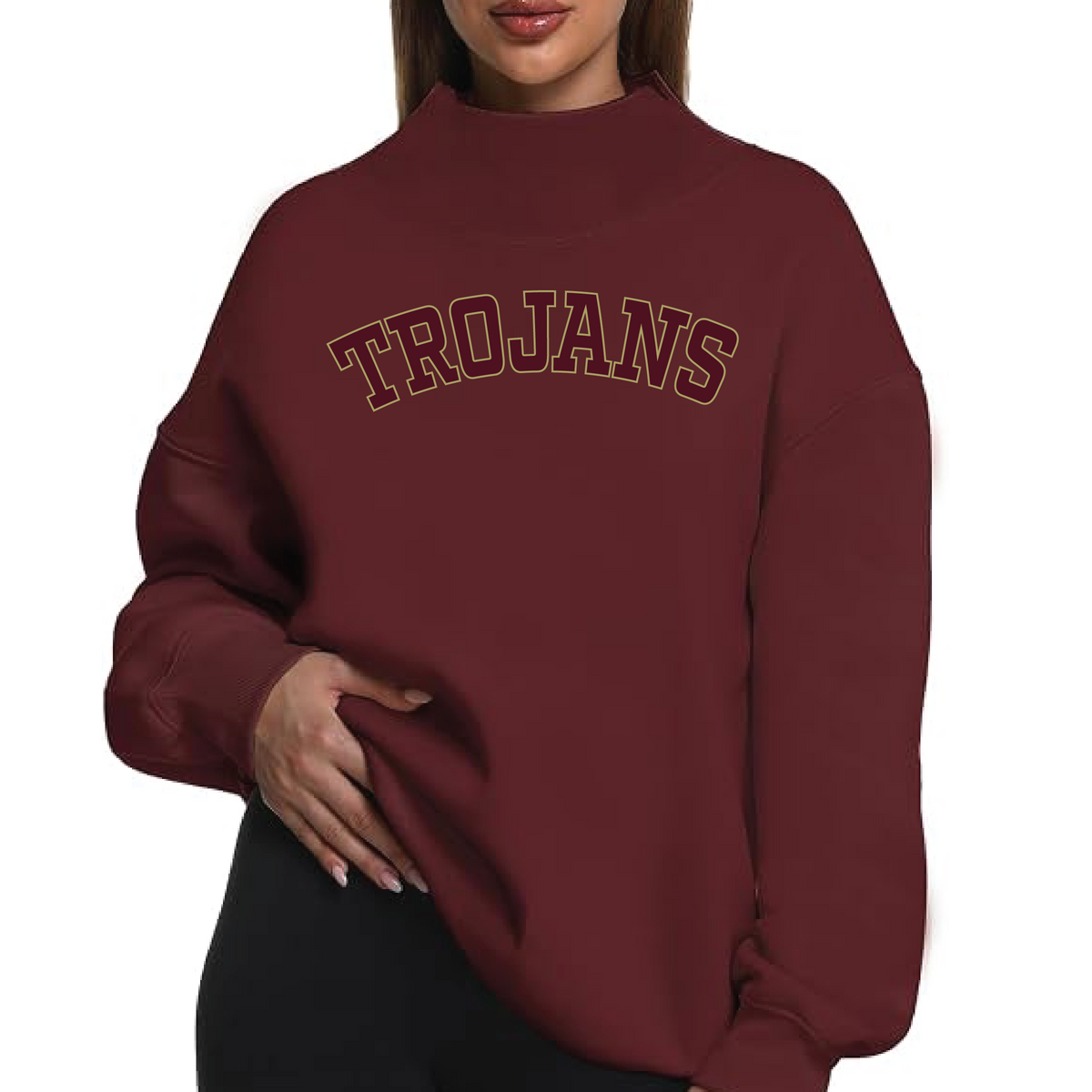 NEW ITEM Custom Mockneck Sweatshirt with Trojans appliqués