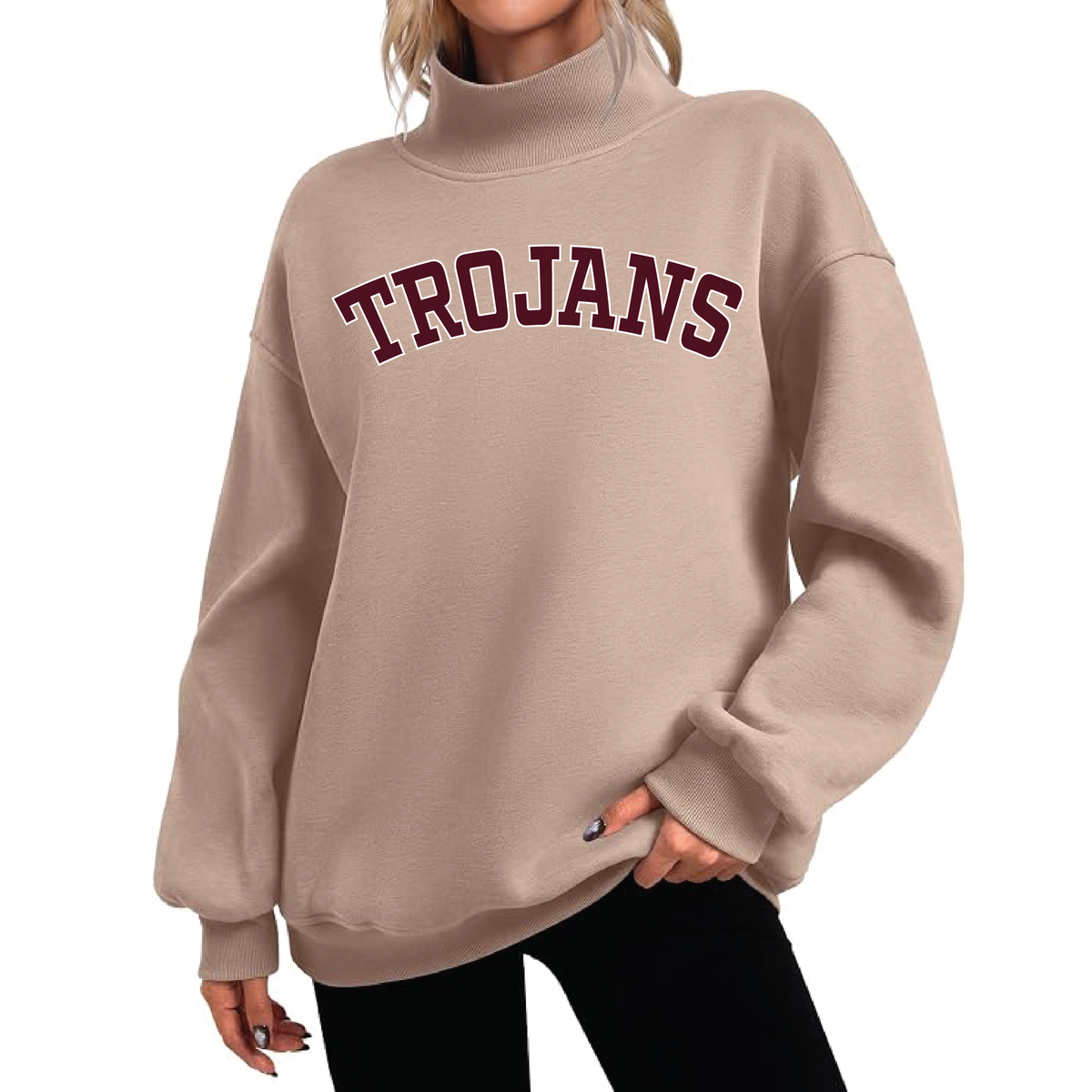 NEW ITEM Custom Mockneck Sweatshirt with Trojans appliqués