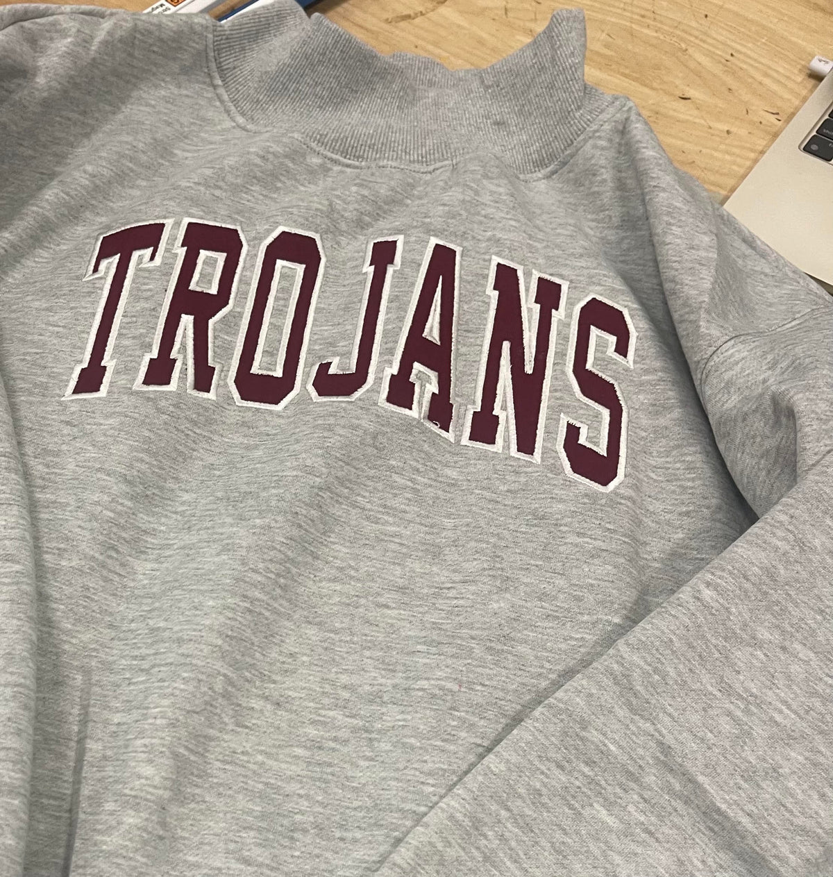 Custom Mockneck Sweatshirt with Trojans appliqués