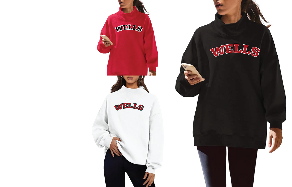 MOCKNECK OVERSIZED PARKE STYLE SWEATSHIRT with Wells Appliqué's