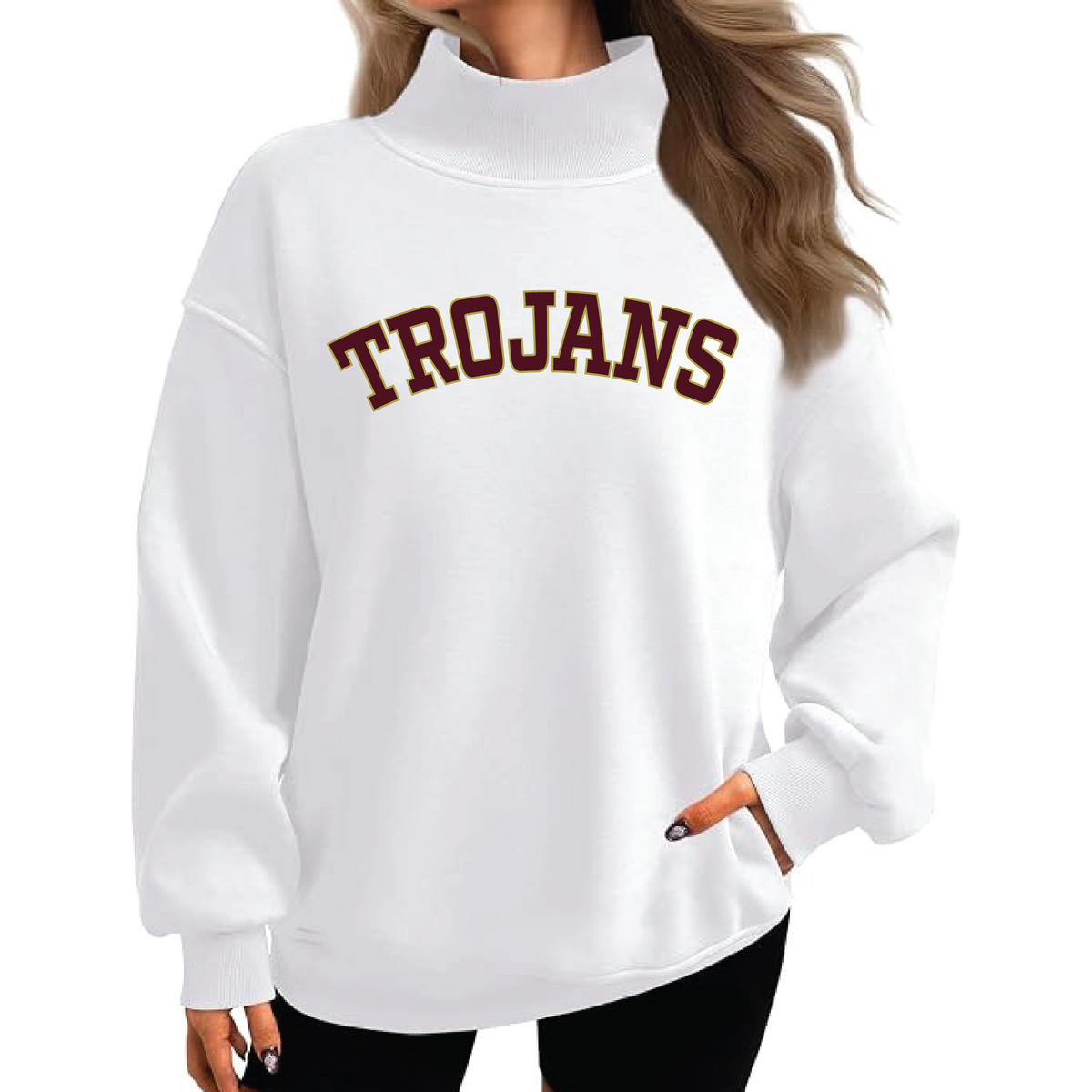 NEW ITEM Custom Mockneck Sweatshirt with Trojans appliqués