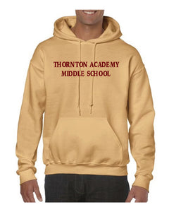 Old Gold Adult Unisex Gildan Hooded Sweatshirt with Thornton Middle Logo