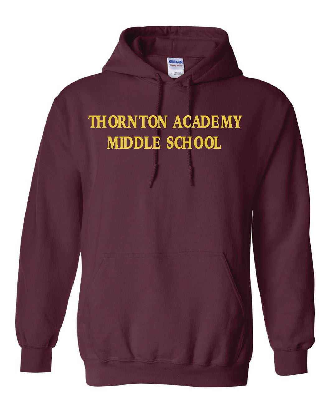 Maroon Adult Unisex Gildan Hooded Sweatshirt with Thornton Middle School Logo