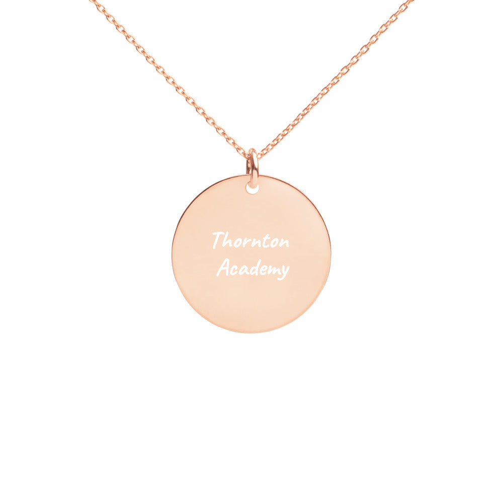 NEW Engraved Silver Disc Necklace with Thornton Academy