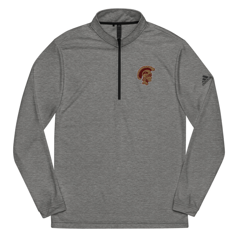 Quarter zip pullover with embroidered Trojan Head