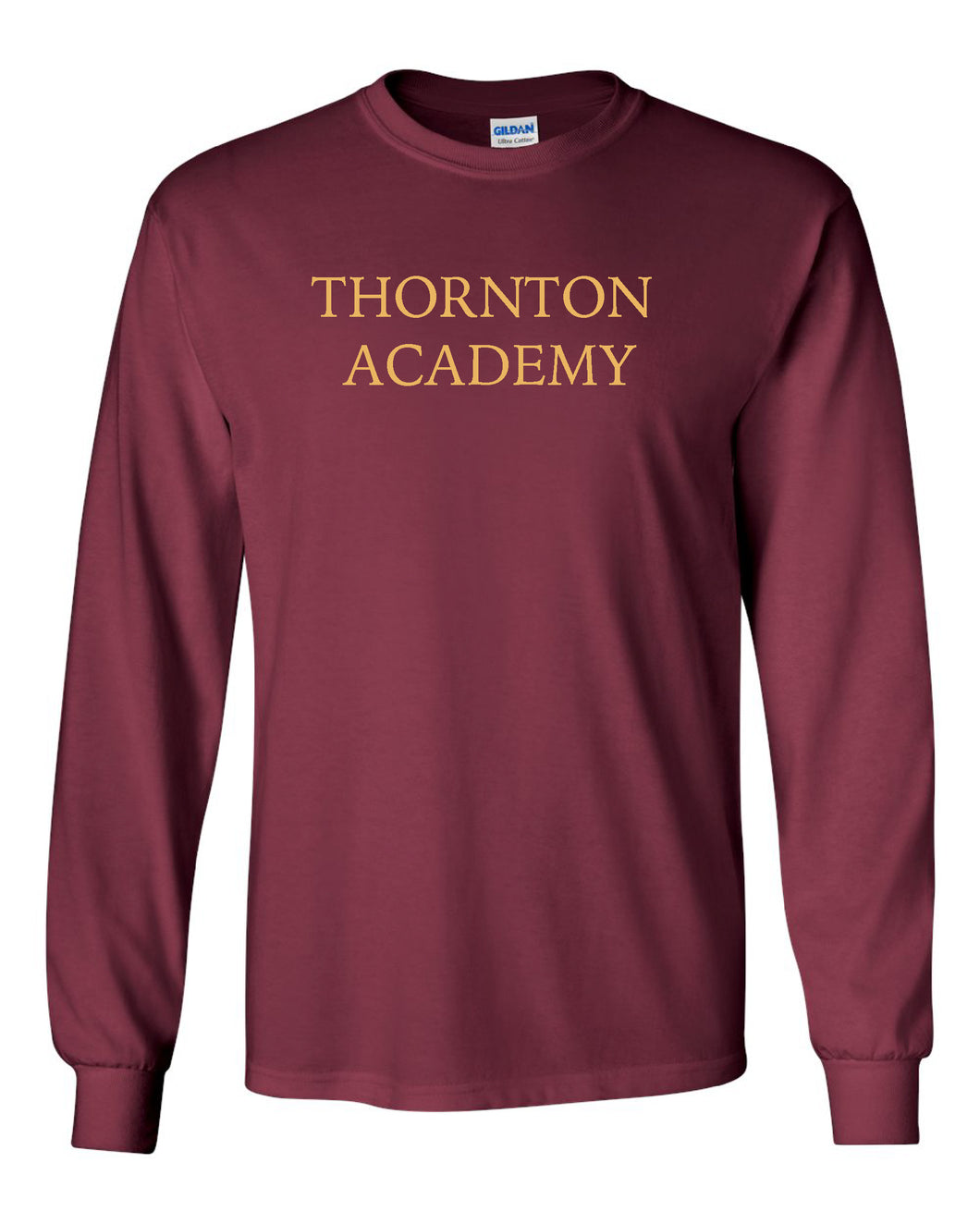 Long Sleeve Tshirt with Thornton Academy Gold Print (screen print)