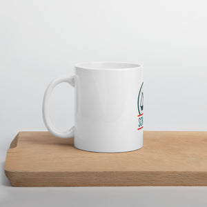 White glossy mug with logo