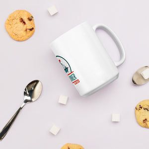 White glossy mug with logo