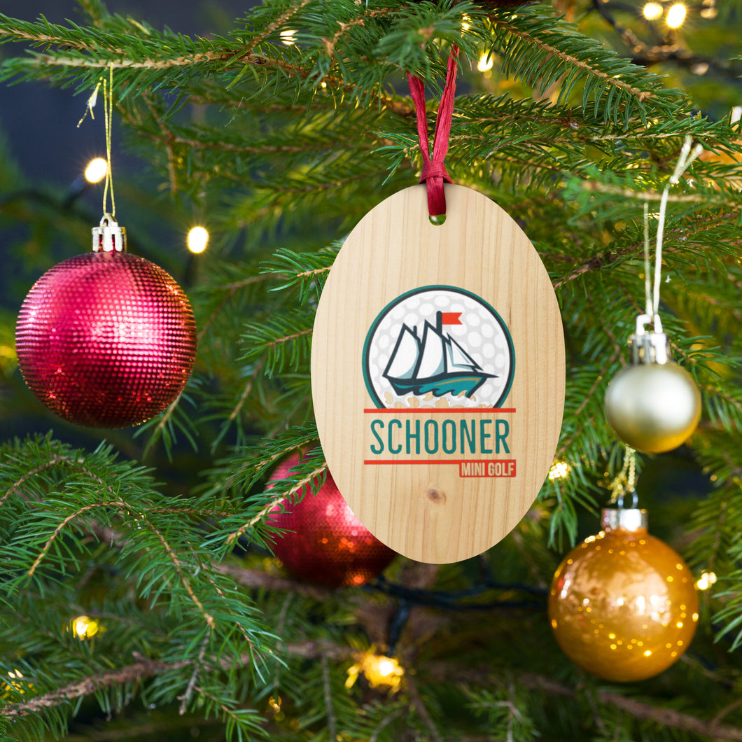 Wooden ornaments with Schooner Logo